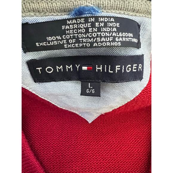 VTG Tommy Hilfiger Sweater Vest Sz L Red Cable Knit Cotton Preppy Y2K Acadamia - Picture 4 of 4